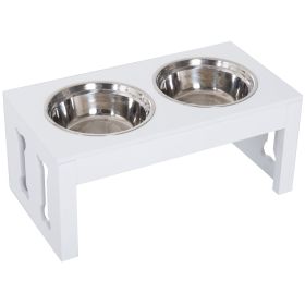 PawHut 23" Dog Bone Wooden Elevated Dog Bowl Feeding Station, White PawHut 23" Dog Bone Wooden Elevated Dog Bowl Feeding Station, White